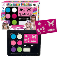 ZESTAW DO MALOWANIA TWARZY NAKLEJKI TATUAZE WZORY FARBKI SZABLONY ZMYWALNE