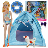 Mega Zestaw Lalka Z Namiotem I Pieskiem Kółko Do Pływania Akcesoria