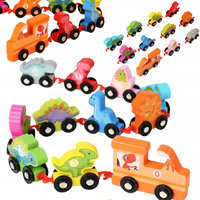 Pociąg Drewniany Lokomotywa Wagoniki Kolorowe Dinozaury Na Kółkach Haczyki