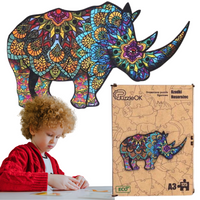 Puzzle Drewniane Układanka Nosorożec Rzadki Zwierzę Prezent Dekoracja