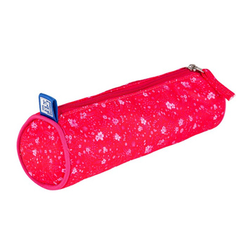 Piórnik tuba Oxford floral ciemnoróżowy