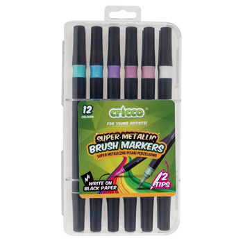 Pisaki pędzelkowe dwustronne Cricco metaliczne 12 kolorów