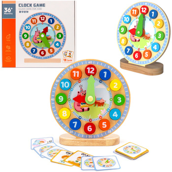 ZEGAR DREWNIANY DO NAUKI GODZINY ZABAWKA EDUKACYJNA DLA DZIECI PREZENT