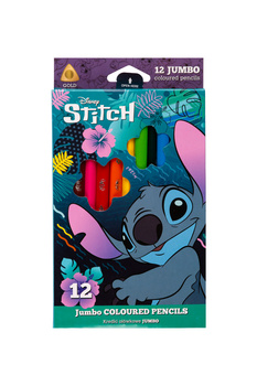 DISNEY BLUE - KREDKI OŁÓWKOWE TRÓJKĄTNE JUMBO 12 KOLORÓW - STITCH /12/