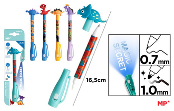 Długopis Szpiegowski UV z podwójną końcówką 0.7/1.0mm Dinozaury 1szt.mix