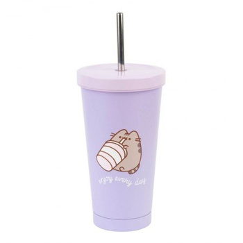 Kubek 500ml Pusheen metalowy z rurką VM03