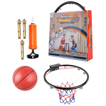 KOSZ DO KOSZYKÓWKI ZESTAW DO GRY KOSZYKÓWKĘ METALOWA OBRĘCZ + PIŁKA POMPKA