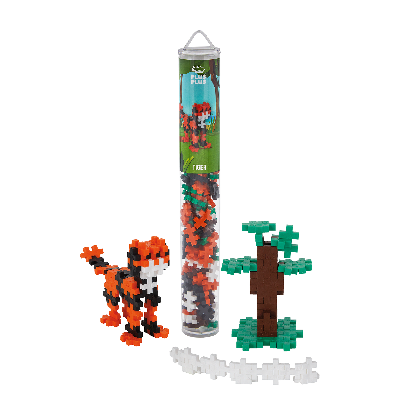 Klocki Plus-Plus Tygrys – wysypane elementy w różnych kolorach