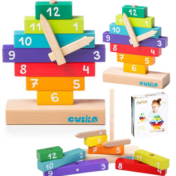 Drewniany Zegar Sorter Klocki Cyfry Nauka Liczenia Edukacyjny Prezent