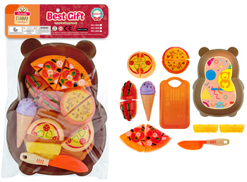 ZESTAW JEDZENIOWY NA TACY MIŚ ZESTAW KUCHENNY DLA DZIECKA PIZZA LODY NÓŻ