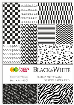 Blok z motywami Black&White, 80g/m2, A4, 15 ark, 26 motyw, Happy Color