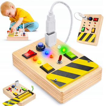 TABLICA SENORYCZNA MONTESSORI ZABAWKA DREWNIANA SENSORYCZNA LED DLA DZIECI