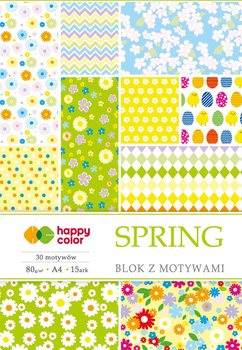 Blok z motywami SPRING, 80g/m2, A4, 15 ark, 30 motyw, Happy Color