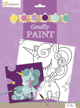 Podobrazie z nadrukiem + farbki + pędzel - Jednorożec 20x20 cm