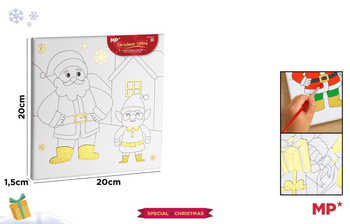 Płótno do malowania ze świątecznym motywem i złotymi elementami Mikołaj i Elf 20x20