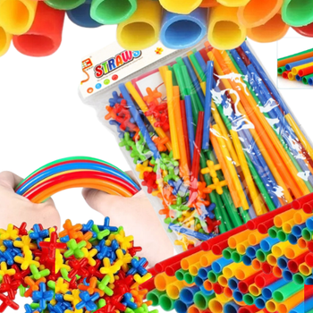 Klocki Słomki Konstrukcyjne Kreatywne 3D Patyczki Rurki Zestaw 160 ele