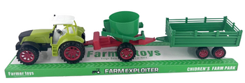 TRAKTOR Z PRZYCZEPKĄ ROZSIEWACZEM CIĄGNIK ROLNICZY ZABAWKA DLA DZIECI FARMA