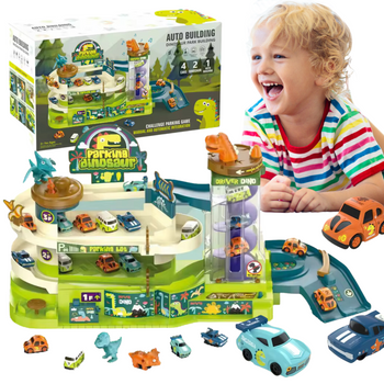 Parking Dinozaur Garaż 3 Poziomy + 4 Auta Zjeżdżalnia Prezent Dla Dzieci