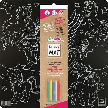 Czarna mata Strigo Funny Mat Unicorns 40x40 cm + kreda