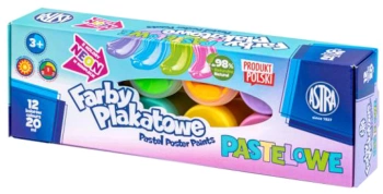 Farby plakatowe pastelowe Astra 12 kol x 20 ml STANDARD BOX (2 neon)