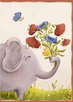 Karnet mini B8 Słoń z bukietem