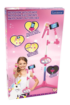 Mikrofon ze świecącym statywem wbudowanym głośnikiem i efektami dźwiękowymi Jednorożec Lexibook S150UNI