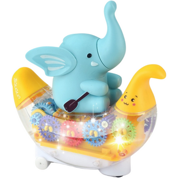 SŁOŃ NA BANANIE ZABAWKA ŚWIECĄCA RUCHOME KOŁA I TRYBIKI PREZENT