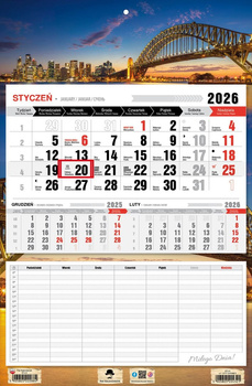 Kalendarz 2026 trójdzielny jednodzielny z planem zajęć City Sidney KTJ4 V1