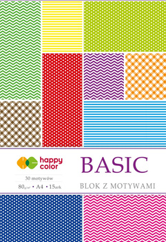 Blok z motywami BASIC, 80g/m2, A4, 15 ark, 30 motyw, Happy Color