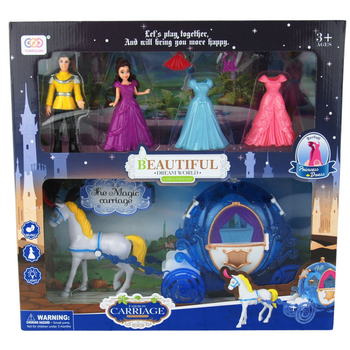 ZESTAW KARETA KON LALKA KSIĘŻNICZKA SUKNIE ŚWIATŁO DŹWIĘK BAJKA PREZENT