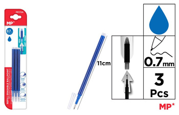 Wkłady do długopisów ścieralnych MP 0.7mm niebieskie 3 sztuki