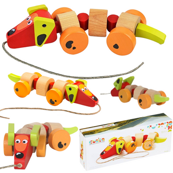 Drewniany Piesek Jamnik Na Sznurku Spacerujący Zabawka Dla Dzieci Prezent