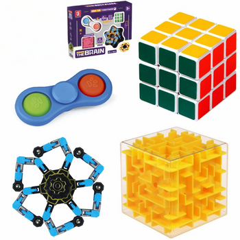 ZABAWKA LOGICZNA UMYSŁOWA ANTYSTRESOWA ZESTAW 4W1 KOSTKA LABIRYNT FIDGET