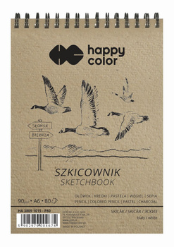 Szkicownik na spirali PTAKI A6, biały, 80 ark, 90g, Happy Color