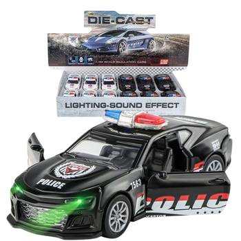 Metalowy samochód policyjny z dźwiękiem i światłem 1 sztuka auto model