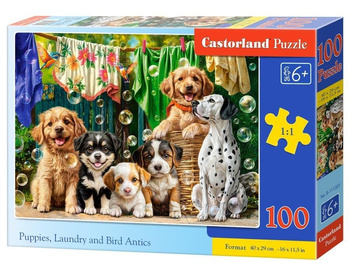 Puzzle 100 Puppies, Laundry and Bird Antics CASTOR Castorland