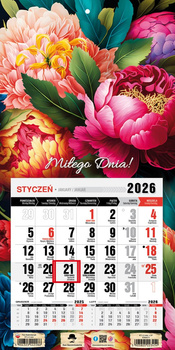 Kalendarz 2026 trójdzielny jednodzielny mini z magnesem Kwiaty KTJ2 V37