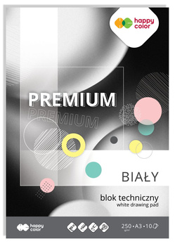 Blok techniczny PREMIUM biały A3, 250g, 10 ark, Happy Color