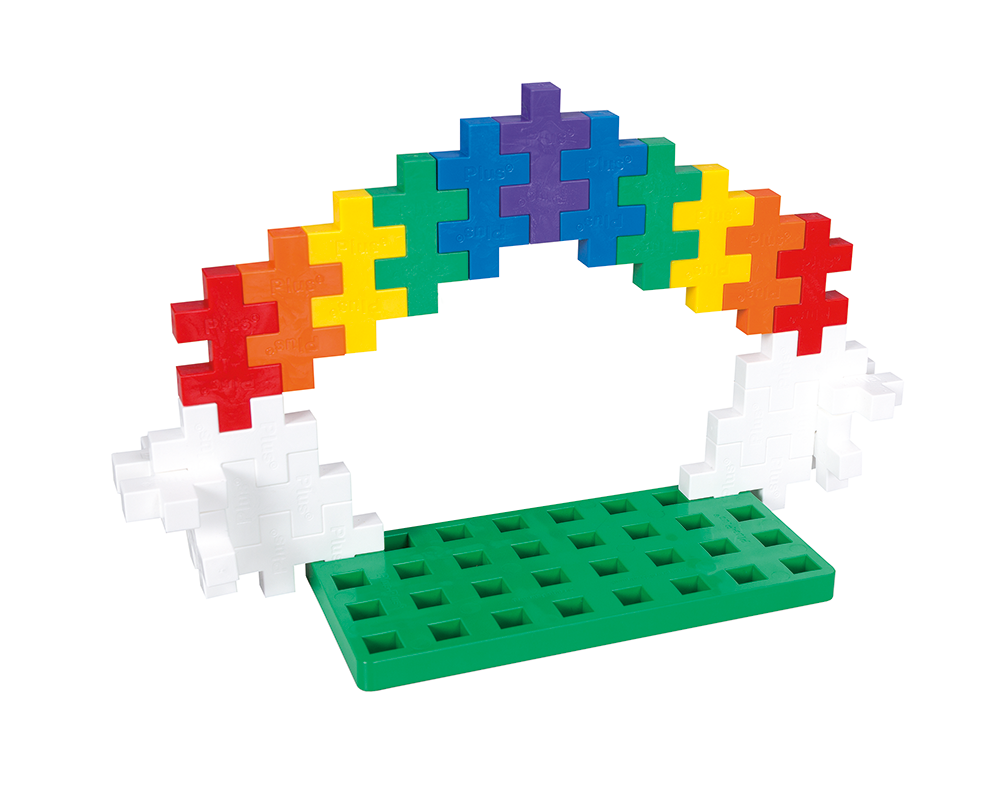 Zawartość zestawu PLUS-PLUS BIG Learn to Build – klocki, płytka bazowa i instrukcja