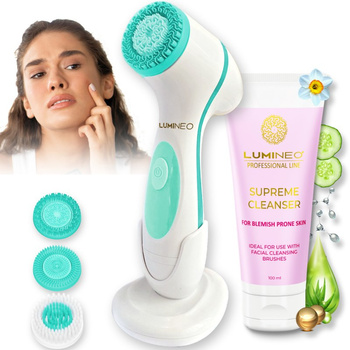 Szczoteczka do twarzy LUMINEO (turkusowa) + żel oczyszczający do skóry trądzikowej
