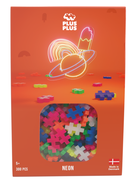 Różne konstrukcje wykonane z neonowych klocków PLUS-PLUS
