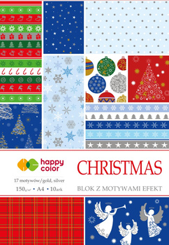 Blok CHRISTMAS z efektami, 150 g/m2, A4, 10 ark, 17 motywów, Happy Color