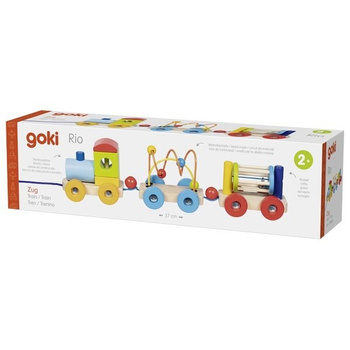 Pociąg Rio z klockami labiryntem koralikowym i grzechotką Goki