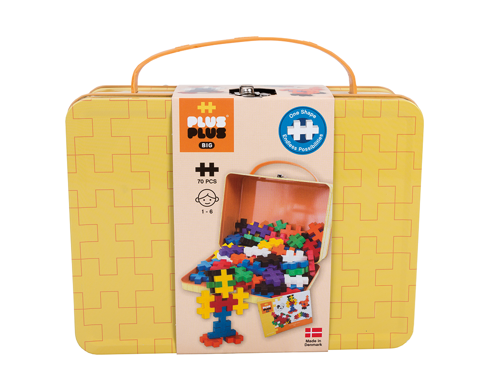PLUS-PLUS BIG metalowa żółta walizeczka z klockami 70 elementów