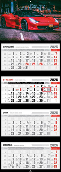Kalendarz 2026 czterodzielny premium z wypukłą główką Lux Car KT4 V30