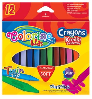 Colorino kids kredki świecowe 12 kolorów dla dzieci trójkątne plastikowe