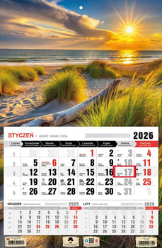 Kalendarz 2026 trójdzielny jednodzielny Plaża KTJ1 V44