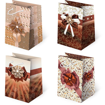Torebki prezentowe T5-99 Kokardy brązowe 10 sztuk