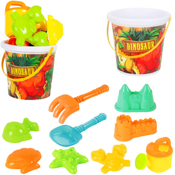 ZESTAW DO PIASKU PIASKOWNICY WIADERKO FOREMKI ŁOPATKA GRABKI + KONEWKA 10el