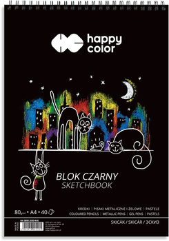 Blok czarny na spirali KOTY A4, 40 ark, 80g, Happy Color